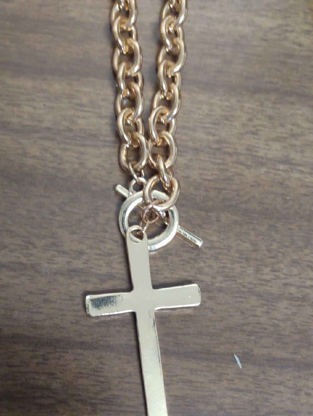 Gold Tone Cross Pendant Belt/Necklace - Chunky Chain - Picture 1 of 2